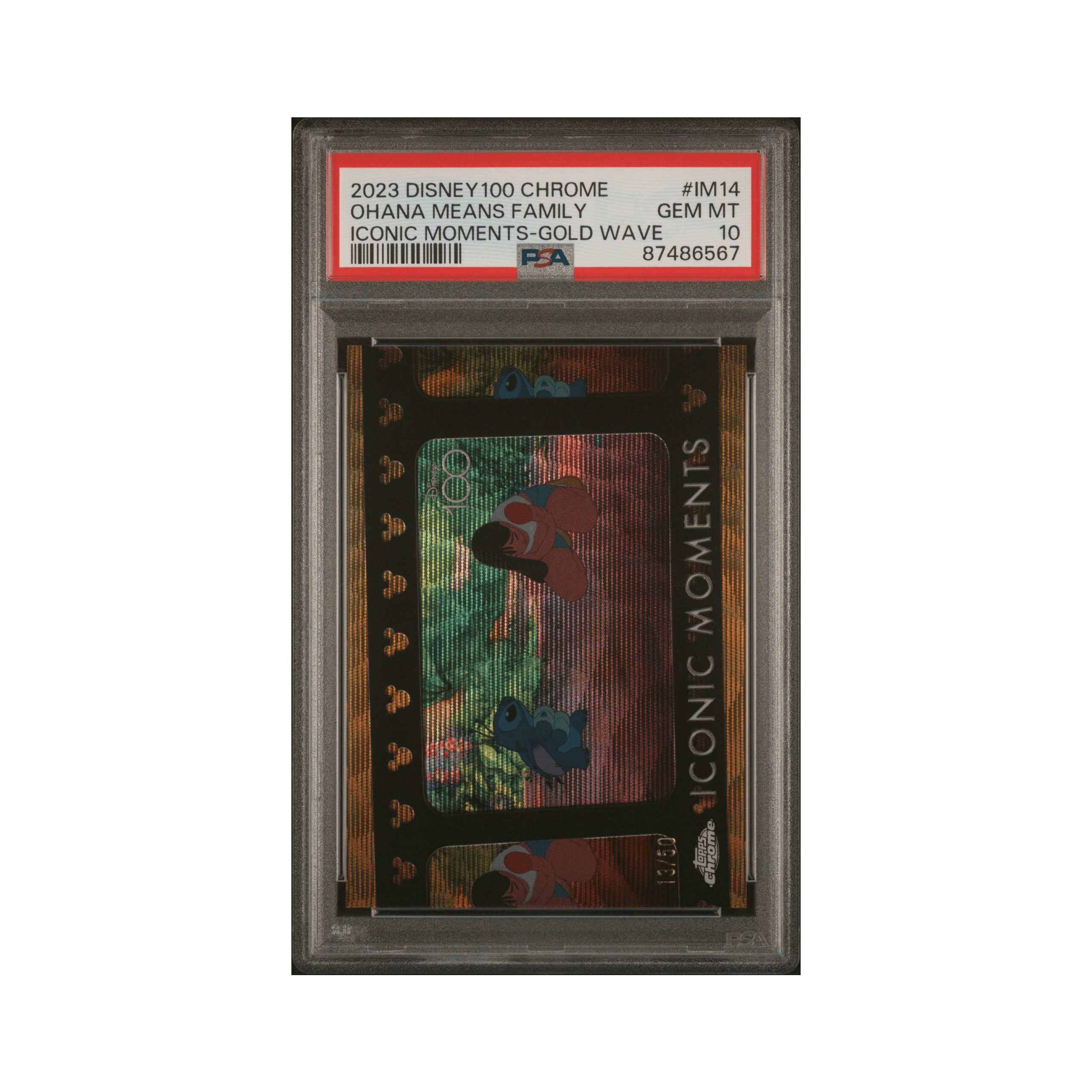 2023 TOPPS CHROME DISNEY100 ICONIC MOMENTS #IM14 OHANA MEANS FAMILY ICONIC MOMENTS-GOLD WAVE