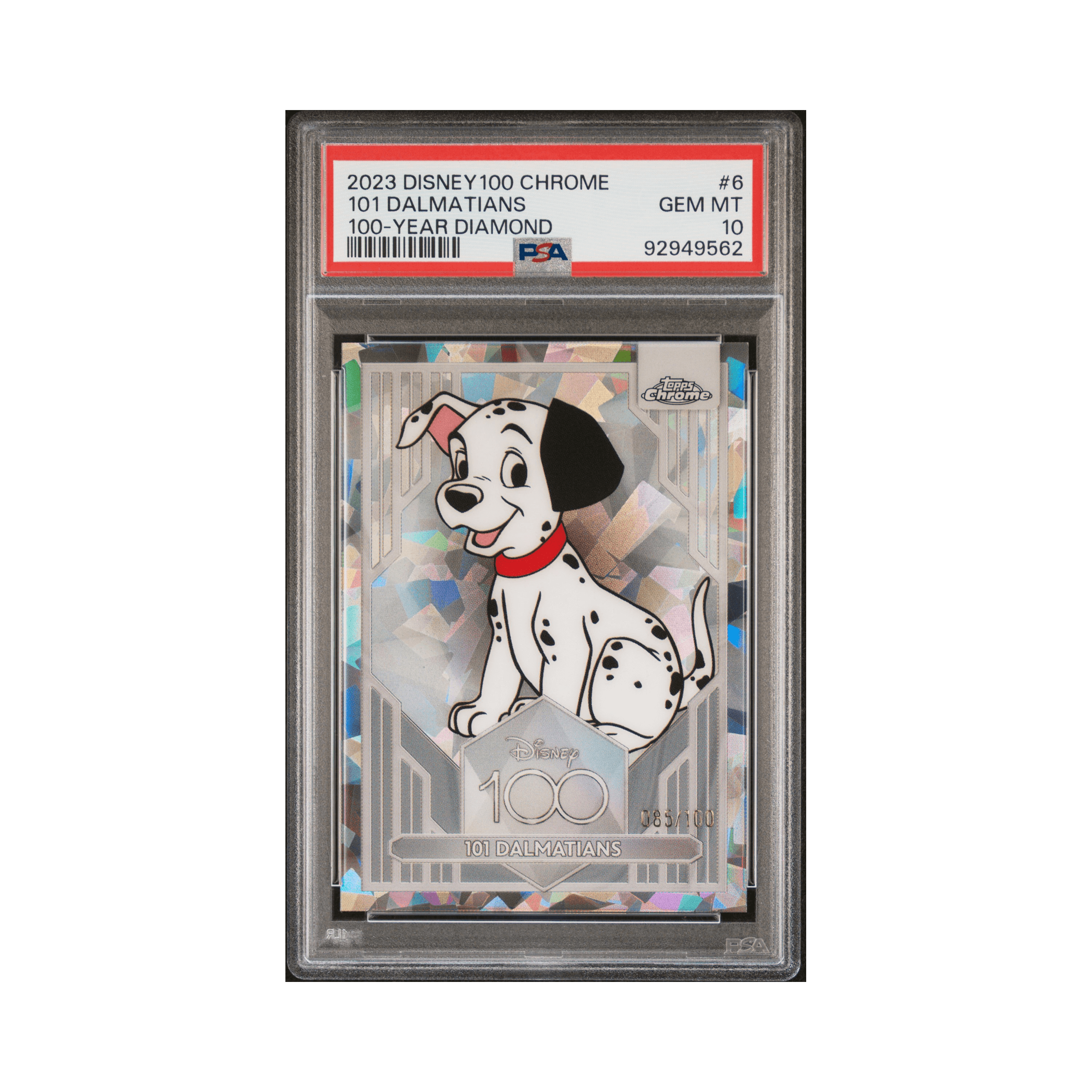 2023 TOPPS CHROME DISNEY100 #6 101 DALMATIANS 100-YEAR DIAMOND REFRACTOR