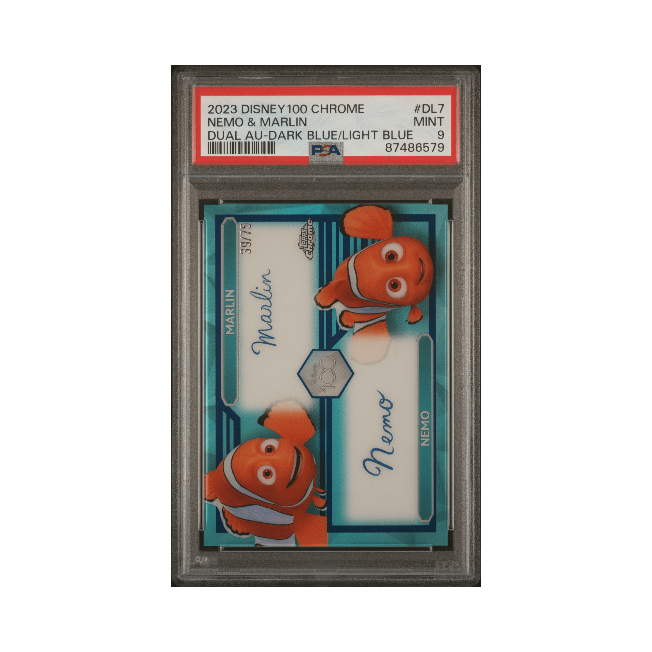 2023 TOPPS CHROME DISNEY100 DUAL AUTOGRAPHS #DL7 NEMO & MARLIN DL AU-DARK BLULIGHT BLU REF